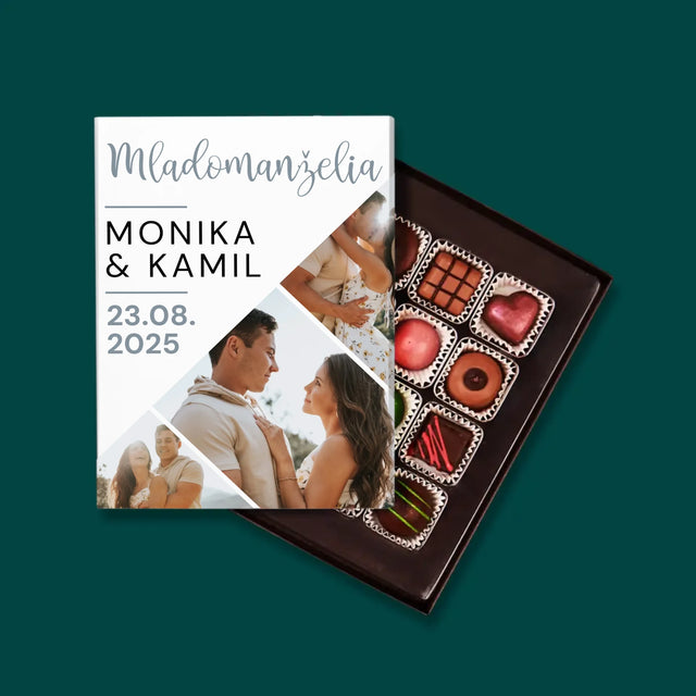 Fotokoláž: Mladomanželia - Pralinky