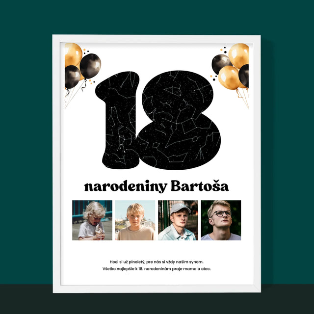 Mapa Hviezd: 18. Narodeniny Hviezdy S Prianím - Zarámováná Tlač 30X40 (Vertikálne)