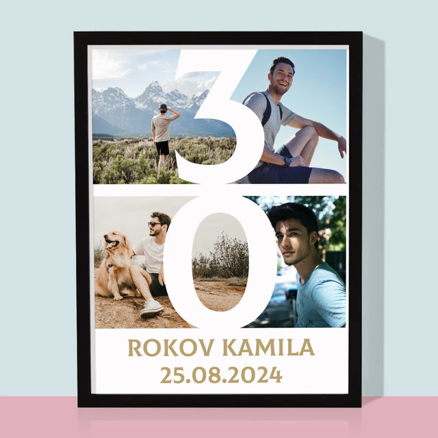 Fotokoláž: 30 Rokov Číslo Fotografie - Zarámováná Tlač 30X40 (Vertikálne)