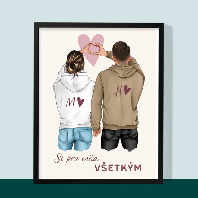 Tvorenie Postavy: Pár Srdce - Zarámováná Tlač 30X40 (Vertikálne)