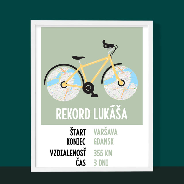 Mapa Mesta: Osobný Rekord Na Cyklistike - Zarámováná Tlač 30X40 (Vertikálne)