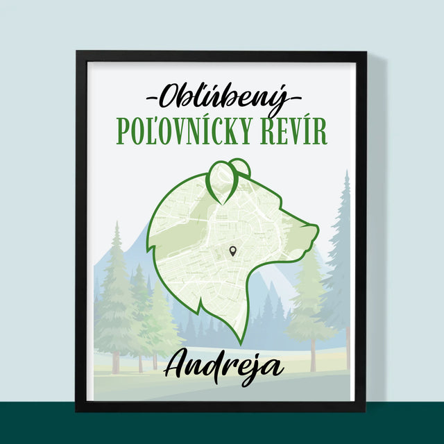 Mapa Mesta: Obľúbený Poľovnícky Revír - Zarámováná Tlač 30X40 (Vertikálne)