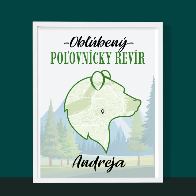 Mapa Mesta: Obľúbený Poľovnícky Revír - Zarámováná Tlač 30X40 (Vertikálne)