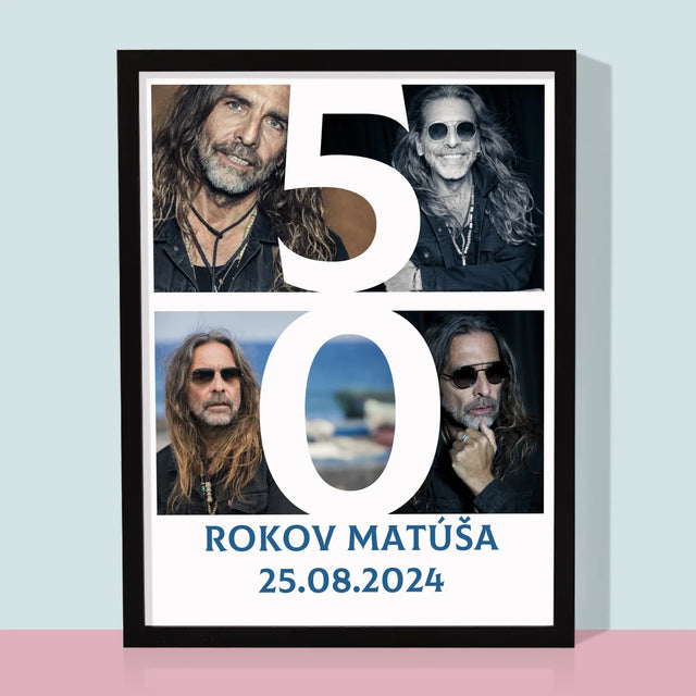 Fotokoláž: 50 Rokov Číslo A Fotografie - Zarámováná Tlač 30X40 (Vertikálne)