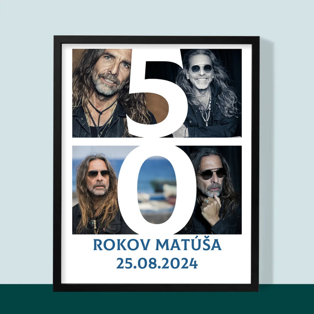 Fotokoláž: 50 Rokov Číslo A Fotografie - Zarámováná Tlač 30X40 (Vertikálne)