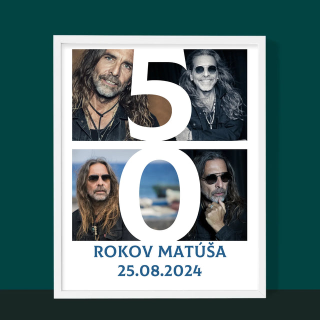 Fotokoláž: 50 Rokov Číslo A Fotografie - Zarámováná Tlač 30X40 (Vertikálne)