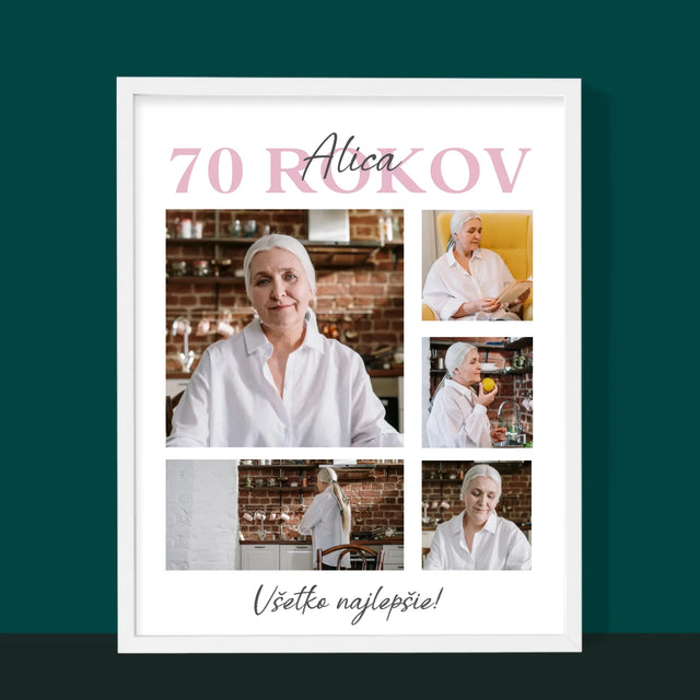 Fotokoláž: 70 Rokov Všetko Najlepšie - Zarámováná Tlač 30X40 (Vertikálne)