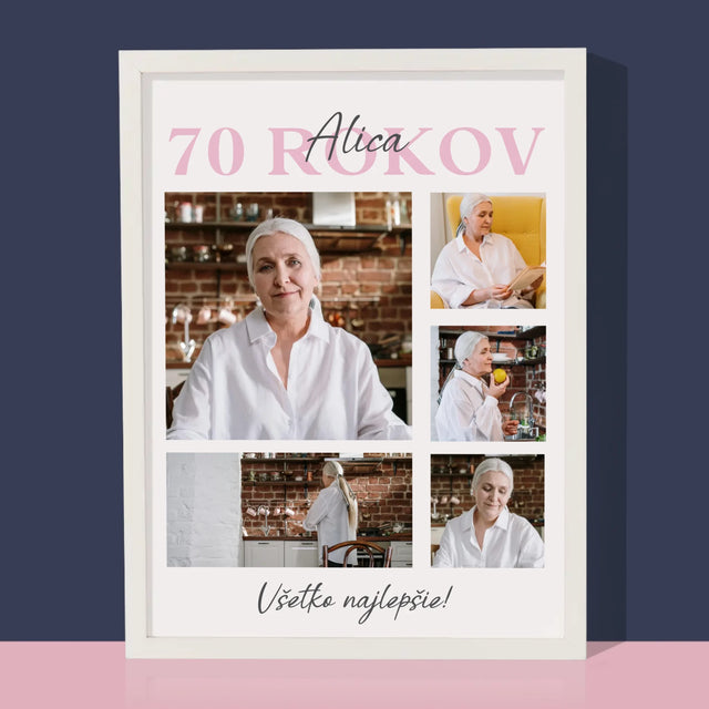 Fotokoláž: 70 Rokov Všetko Najlepšie - Zarámováná Tlač 30X40 (Vertikálne)