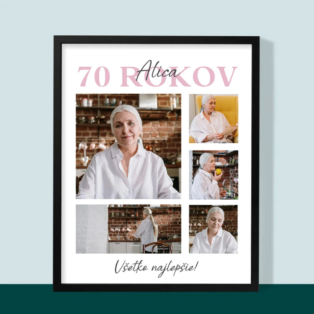 Fotokoláž: 70 Rokov Všetko Najlepšie - Zarámováná Tlač 30X40 (Vertikálne)