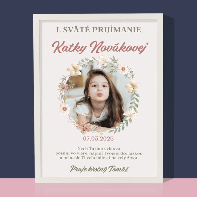Fotografia A Podpis: Prvé Sväté Prijímanie Kvety - Zarámováná Tlač 30X40 (Vertikálne)