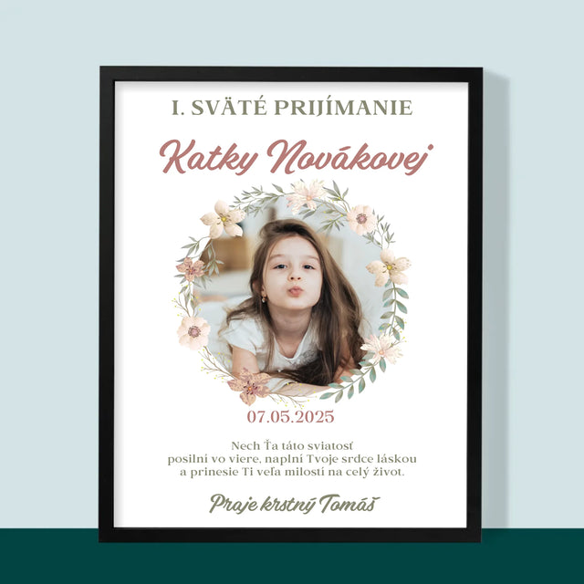 Fotografia A Podpis: Prvé Sväté Prijímanie Kvety - Zarámováná Tlač 30X40 (Vertikálne)