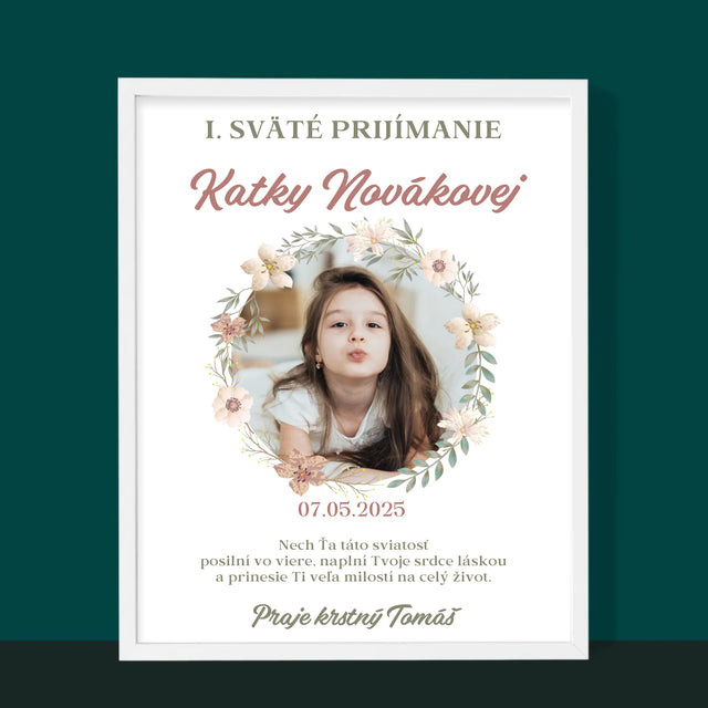 Fotografia A Podpis: Prvé Sväté Prijímanie Kvety - Zarámováná Tlač 30X40 (Vertikálne)