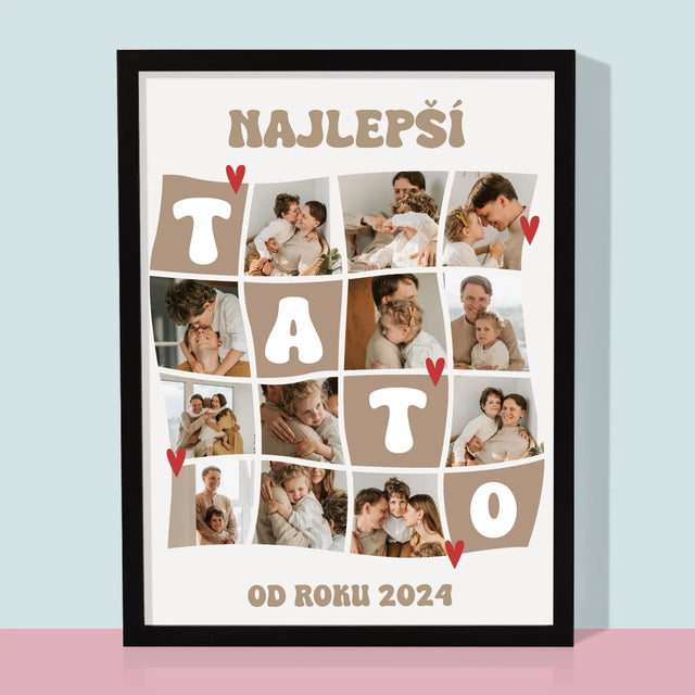 Fotokoláž: Najlepší Tato Dlaždice - Zarámováná Tlač 30X40 (Vertikálne)