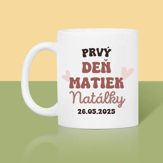 Imię i Podpis: Pierwszy Dzień Mamy Kawa Mleko - Kubek z Nadrukiem | SK