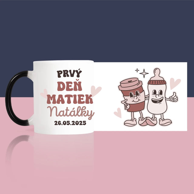 Imię i Podpis: Pierwszy Dzień Mamy Kawa Mleko - Kubek z Nadrukiem | SK