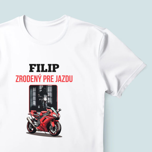 Zdjęcie I Podpis: Urodzony Do Jazdy - Koszulka Męska z Nadrukiem | SK