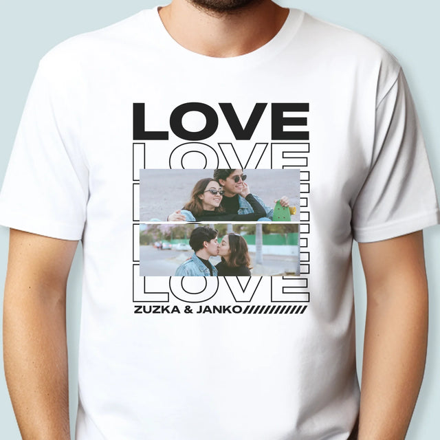 Fotokoláž: S Nápisom Love - Pánske Tričko
